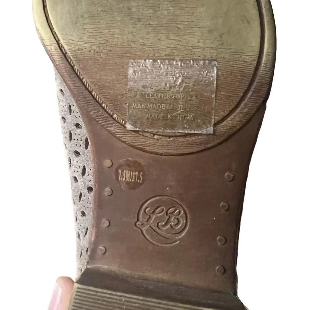 LUCKY BRAND Basel Perforated Booties in Tan with Stacked Wood Heel Size 7.5